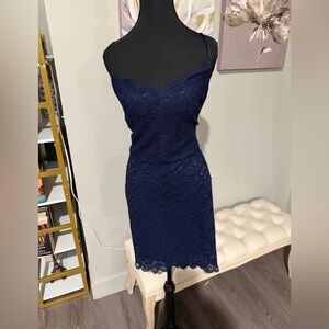 Jump Elegant Navy Lace Dress Scalloped Sweetheart Neckline size 11/12